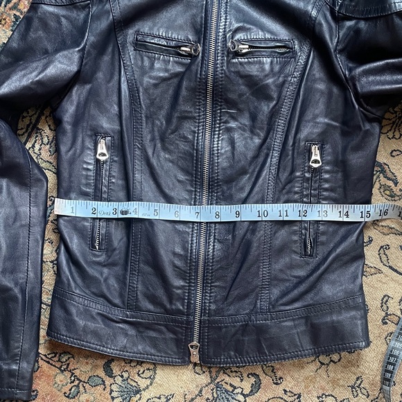 Vera Pelle Women’s Navy blue Leather Moto Jacket with Zip Pockets, size 36/38/42 - Picture 5 of 9